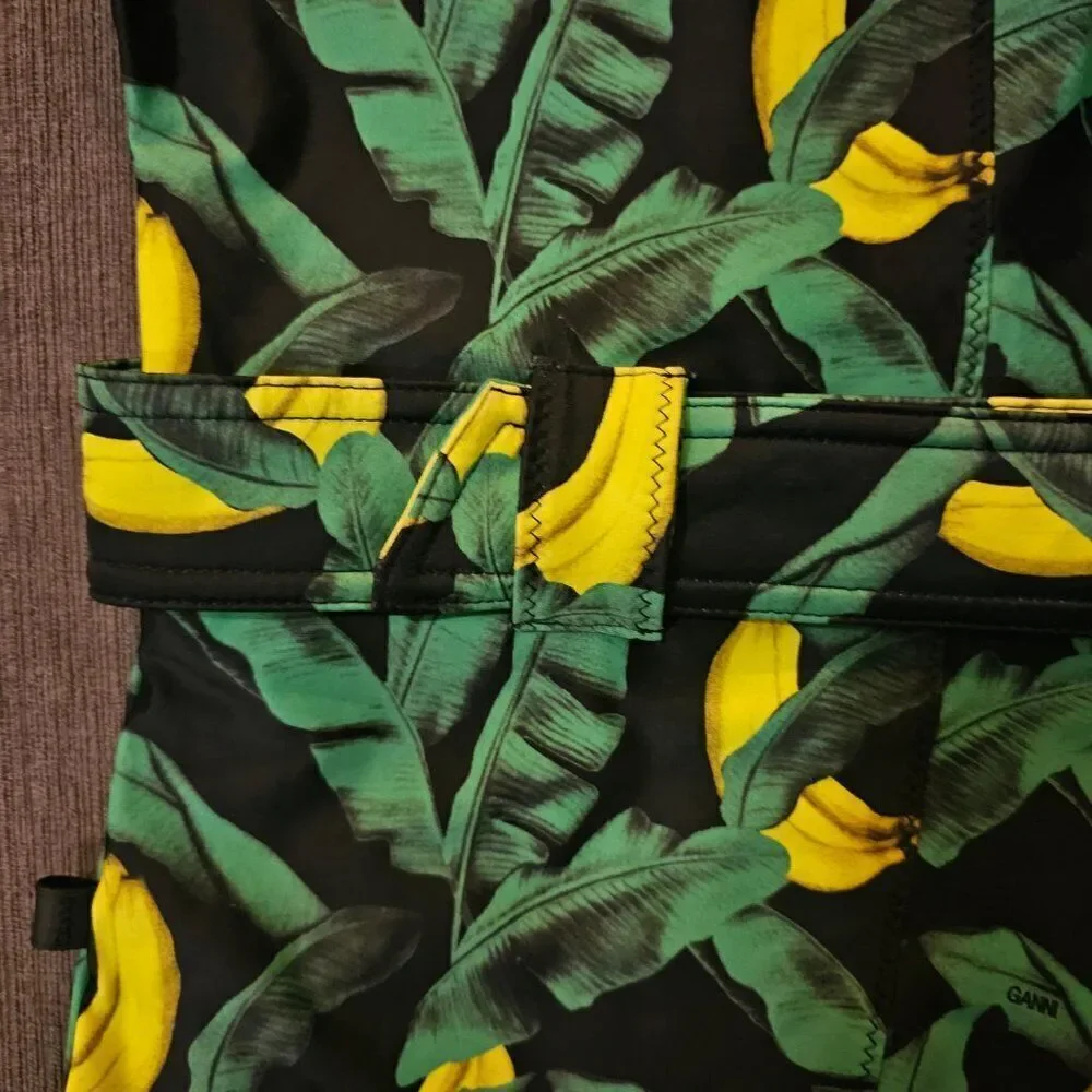 Ganni Women's Green Banana Tree-Print Recycled Belted One-Piece Swimsuit Size 52